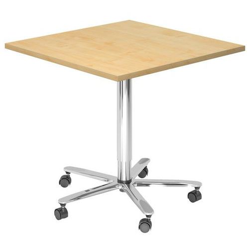 Hammerbacher - Table de réunion carrée 80x80cm réglable en hauteur, érable/argent, FSC, éco-responsable