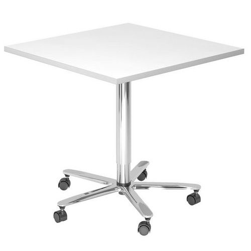 Hammerbacher - Table de réunion carrée 80x80cm réglable en hauteur blanc/argent - Éco-responsable FSC