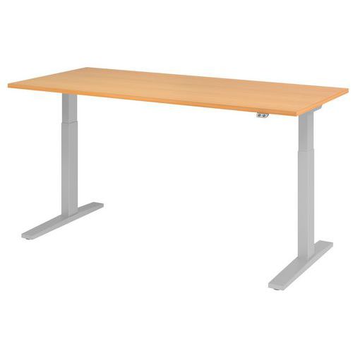Hammerbacher - Bureau électrique XMKA 180cm Hêtre/Argent - Hauteur réglable 70-120cm - Éco-responsable FSC