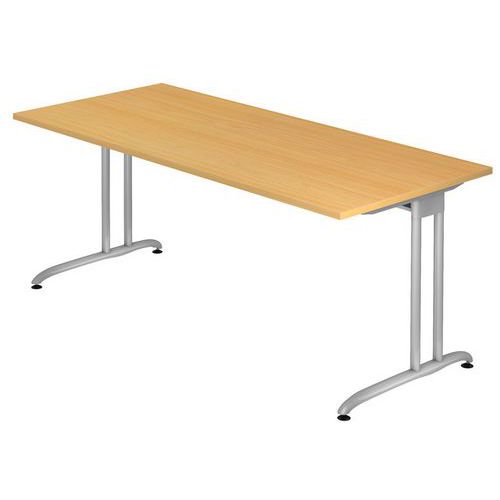 Hammerbacher - Bureau fixe 180 cm Série B - Plateau Hêtre, Piétement Argent - Éco-responsable FSC