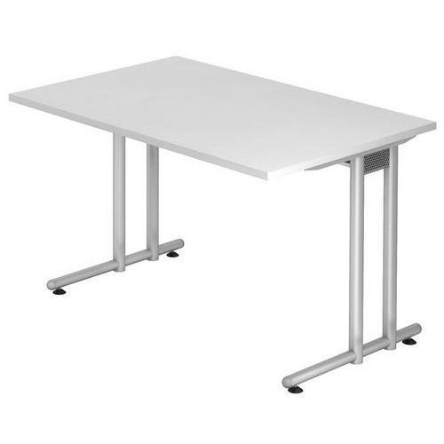Hammerbacher - Bureau fixe 120 cm Série N Blanc Argent - Éco-responsable FSC - Miro