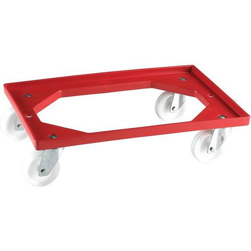 Plateau roulant plastique rouge 250 kg - 600x400 mm - Roulettes 100 mm - Robuste et pratique
