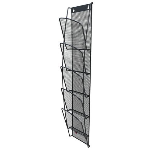 Alba - Présentoir mural 5 cases 1/3 A4 - Métal mesh noir - Organisateur élégant et pratique