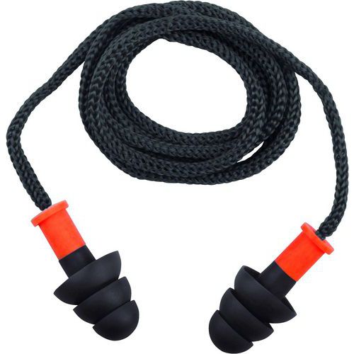 Delta Plus - Bouchons d'oreille sur Cordelette Conic - 34 dB - Réutilisables - Lot de 10 Paires - Gris Orange