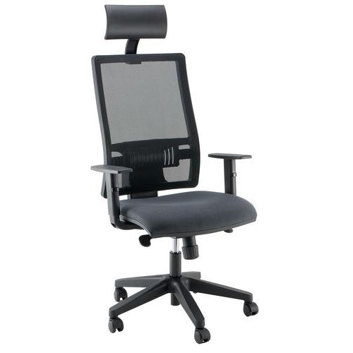 Fauteuil Office Avec Têtière Piètement Noir Assise Grise