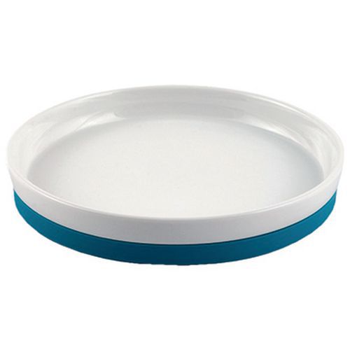 Lot de 4 - Assiettes Plates Antidérapantes Porcelaine Blanc/bleu