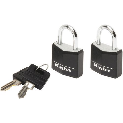 Master Lock - Cadenas Aluminium Massif Noir 20mm - 2 Clés - Anse Acier 3mm - Résistant et Durable