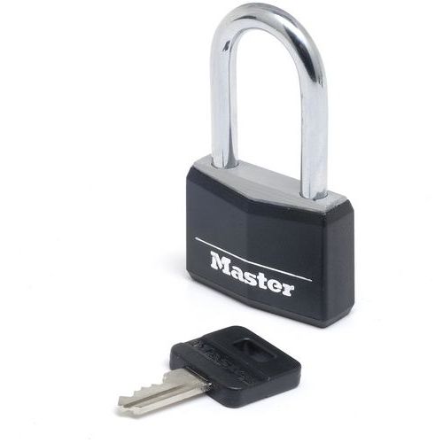 Master Lock - Cadenas à clés aluminium massif 40 mm Noir - 2 clés incluses - Anse acier robuste
