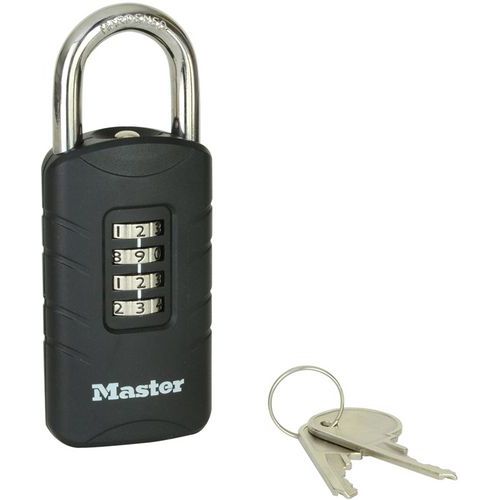 Master Lock - Cadenas à combinaison et clé de secours 48mm - Anse Acier 8mm - 4 molettes - Noir