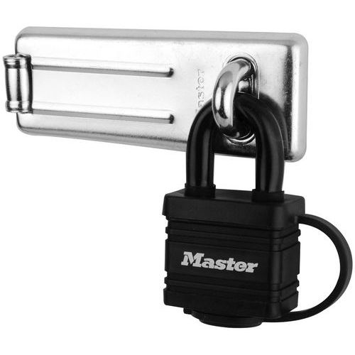 Master Lock - Cadenas à clés avec moraillon - Noir 40 mm - Acier Robuste - Garantie à vie