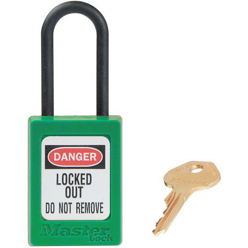 Master Lock - Cadenas de consignation anse fine - Anse nylon - Vert - Sécurité et Durabilité