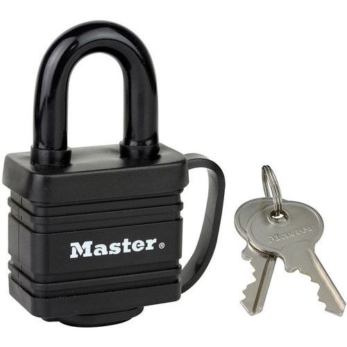 Master Lock - Cadenas à clés no7804 Acier Laminé Noir - Anse 9mm - Sécurité Durable