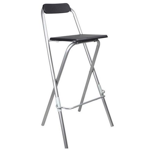 Furnitrade - Tabouret haut pliant noir - Hauteur 75 cm - Empilable et stable - Idéal restauration