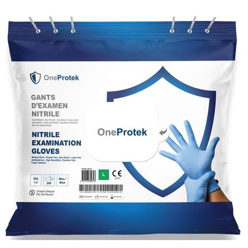 OneProtek - Gants Nitrile Bleus Taille 9 - Usage Alimentaire et Chimique - Lot de 100