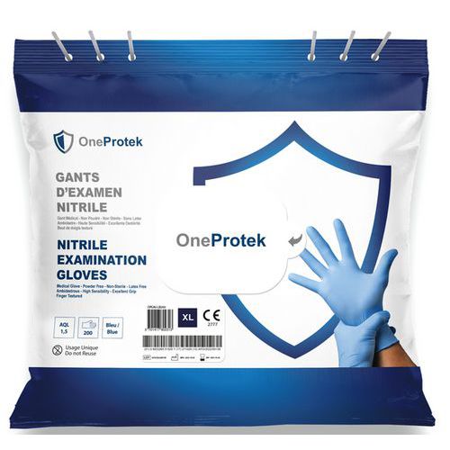 OneProtek - Gants Nitrile Jetables Bleus Taille 10 - Usage Alimentaire & Protection Chimique - Lot de 10