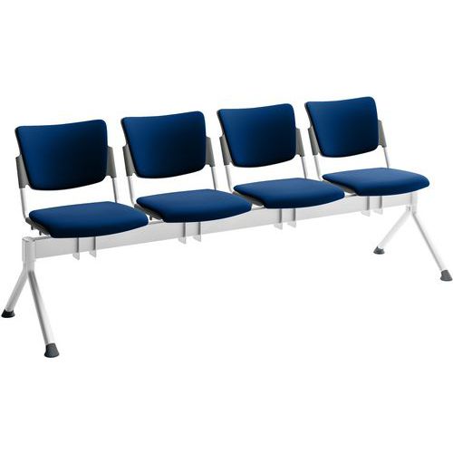 Quadrifoglio - Poutre de visiteur 4 places - Éco-cuir bleu - Structure argent - Confort durable