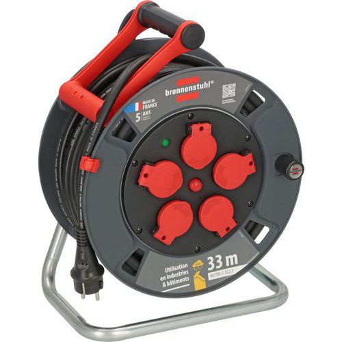 Brennenstuhl - Enrouleur de câble professionnel KU 33m IP44 5 prises 3500W Rouge/Noir