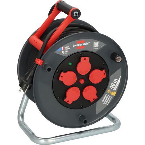 Brennenstuhl - Enrouleur Professionnel KU 40M H07RN-F 3G2,5 - 5 Prises IP44 - Rouge/Noir - 3500W