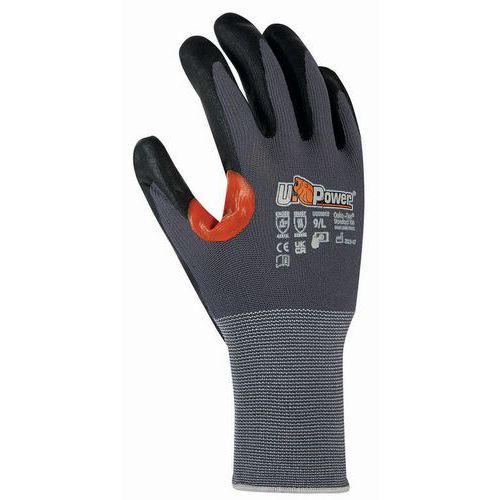 U Power - Gants de manutention KUMBA T11 - Enduction Nitrile Paume - Taille 11 - Gris/Violet - Résistance et Tactilité