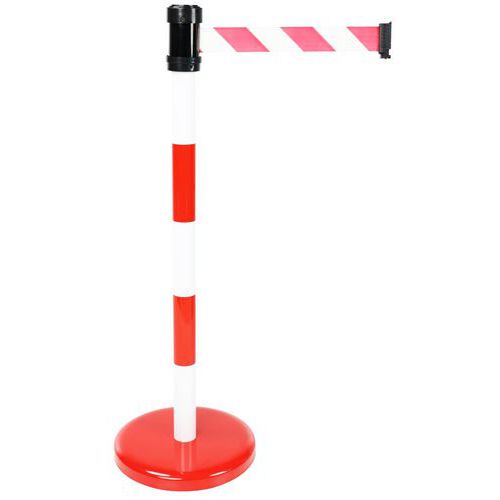 Manutan Expert - Poteau de guidage à sangle 2m Rouge/Blanc sur socle - Acier - Intérieur/Extérieur - 10 ans garantie