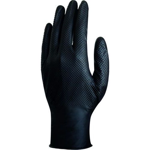 Delta Plus - Gants Jetables Nitrile Tactile Diamant V1600 - Taille 10/11 - Noir - Protection Chimique Alimentaire - Lot de 25 paires