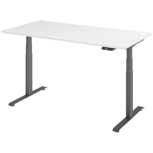 Manutan Expert - Bureau électrique 160x80 cm Blanc-Graphite - Hauteur réglable 64.5-129.5 cm - Charge 100 kg - 3 ans Garantie - Éco-responsable