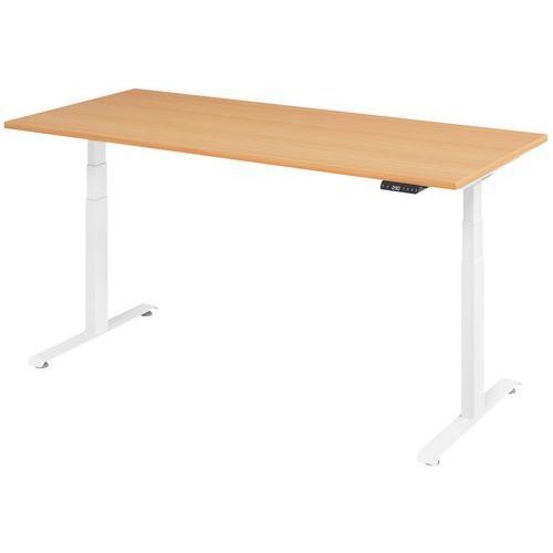 Manutan Expert - Bureau électrique 180x80cm Hêtre-Blanc - Hauteur réglable 64.5-129.5cm - Charge 100kg - 3 ans Garantie