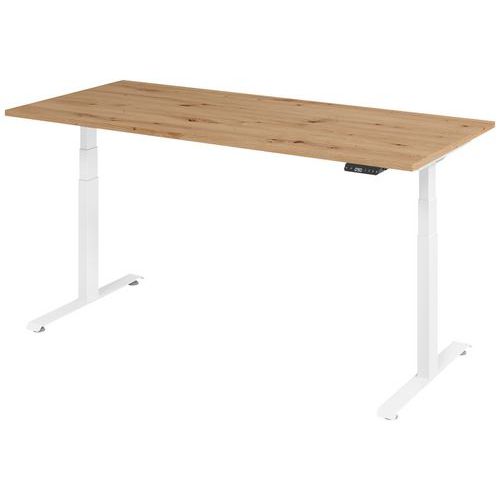 Manutan Expert - Bureau électrique 180x80 cm Chêne noueux-Blanc - Hauteur réglable 64.5-129.5 cm - Charge 100 kg - Licence FSC