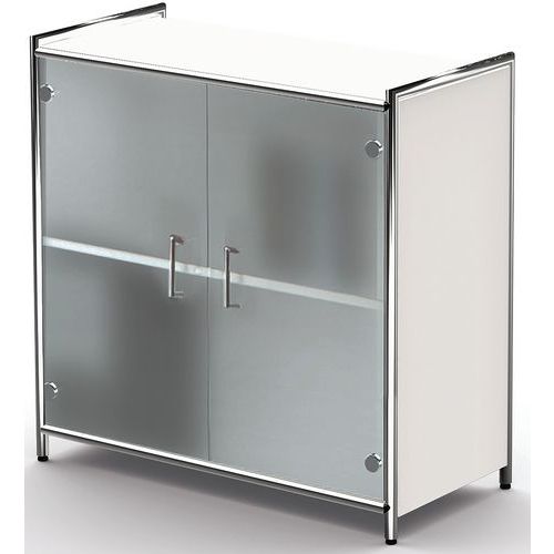 Buffet Artline Large Portes 800xp380xh780 Mm Blanc/verre