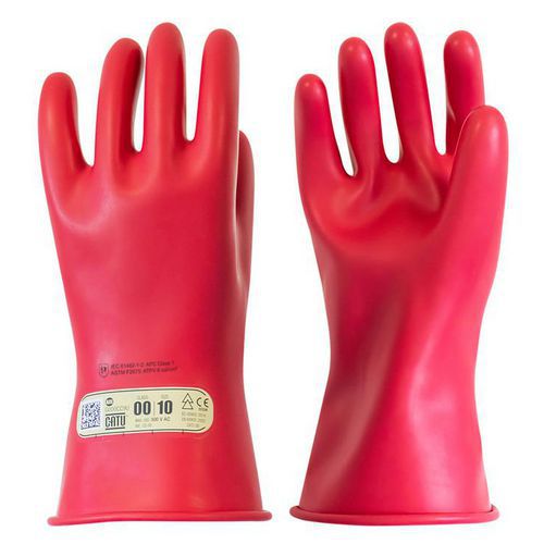 Catu - Gants isolants électriques Classe 00 - Rouge 28 cm Taille 10 - Protection 500V Latex - EPI CE