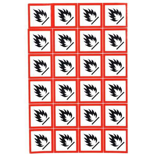 Manutan Expert - Panneau Inflammable Adhésif CLP - Polyester - 24 Étiquettes/Planche - Norme ISO 7010
