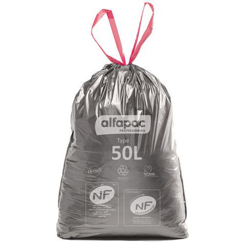 JetSac - Sac poubelle 50L Gris à poignées coulissantes - 100 sacs - 75% recyclé - Éco-responsable