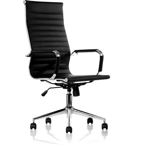 Chaise de bureau Zareto haut dossier noir similicuir roulettes réglable 90kg télétravail