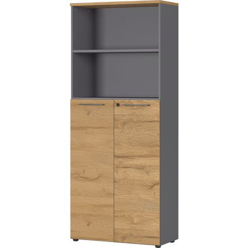 Germania - Armoire de bureau GW-Agenda - 197cm - Graphite, Chêne, Anthracite - 80cm Largeur - 10kg Charge Tablette