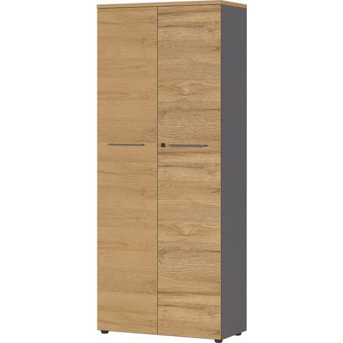 Germania - Armoire de bureau verrouillable GW-Agenda - 197cm - Graphite, Chêne - 10kg/tablette - À monter