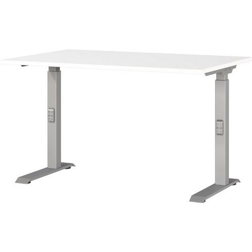 Germania - Bureau mécanique réglable GW-Downey 120cm Blanc/Argent - Hauteur 68-91cm - Charge 80kg