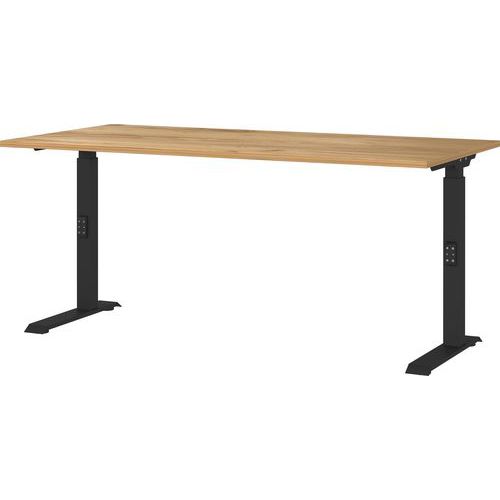 Germania - Bureau réglable mécanique GW-Downey 160cm Chêne clair/Noir - Hauteur 68-91cm - Charge 80kg - Idéal Télétravail