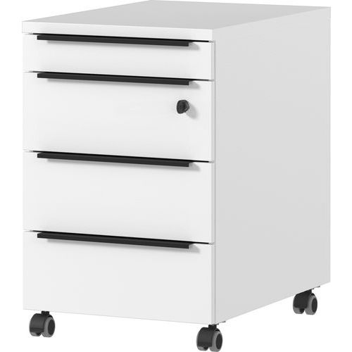 Germania - Caisson mobile GW-Mailand - Blanc - 4 tiroirs avec serrure - Mobile et pratique