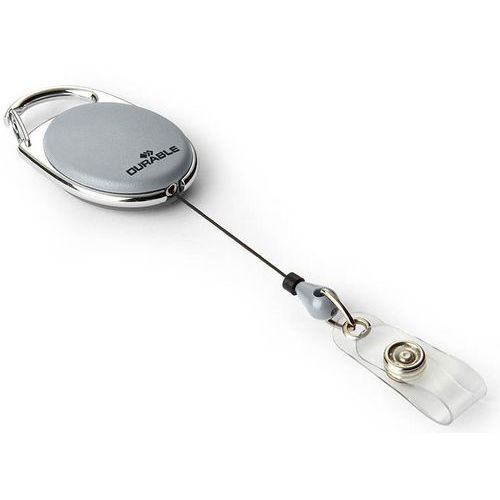 Durable - Enrouleur porte-carte à bouton pression - Gris - Câble 60cm - Recyclé et recyclable