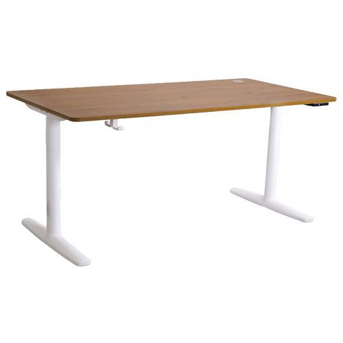Bureau Réglable Électrique 1 Moteur 140x70 Chêne Pieds Blanc