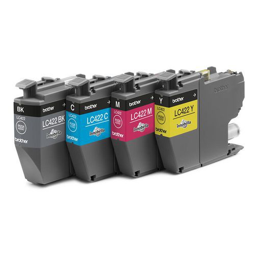 Brother - Pack 4 Cartouches d'encre LC422XLVAL Grande Capacité Jet d'encre 4 Couleurs 1500 Pages
