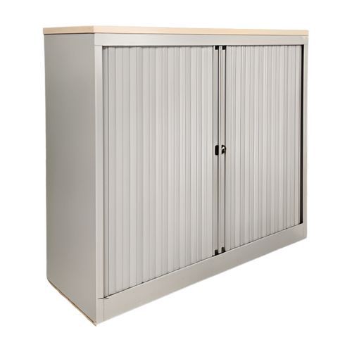 Armoire basse reconditionnée blanche - Portes à rideaux