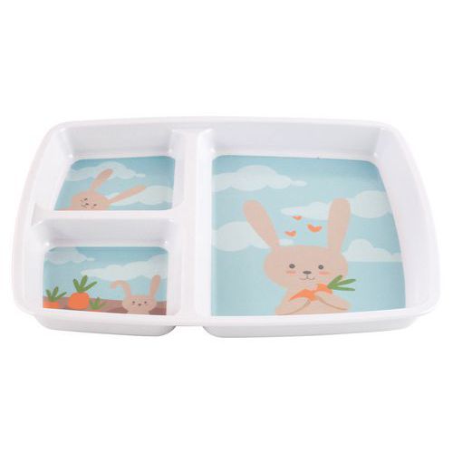 Plateaux Baby 3 Compartiments 25x21cm Mélamine Blanche Lapin Gourmet