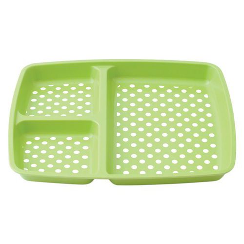 Plateaux Baby 3 Compartiments Mélamine Petits Pois Blancs - Vert