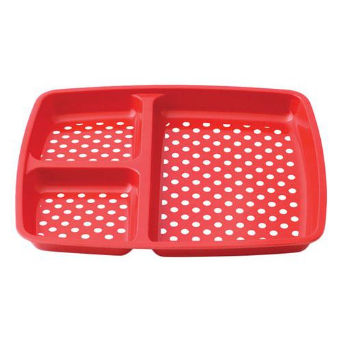 Plateaux Baby 3 Compartiments Mélamine Petits Pois Blancs - Rouge