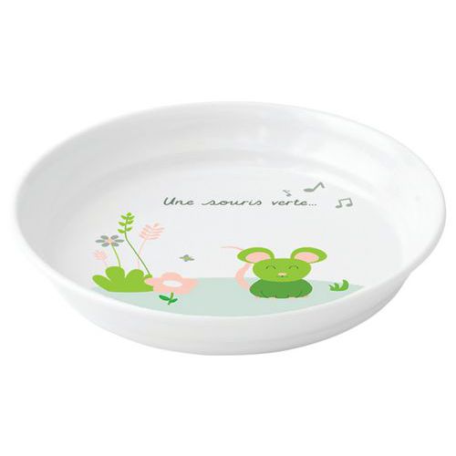 Assiettes Creuses Ø 185 Cm Mélamine Blanche - Souris Verte
