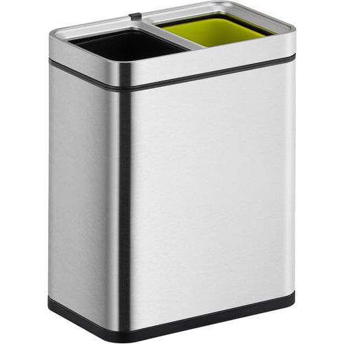 EKO - Poubelle Tri Sélectif Duo Open Top Laguna Slim - 10L - Inox Argenté - Recyclé 20%