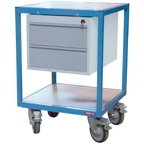 Fimm - Servante 400kg 2 plateaux bois 600x600 mm 2 tiroirs - Charge max 200kg/plateau - Roulettes pivotantes avec frein - Livrée montée
