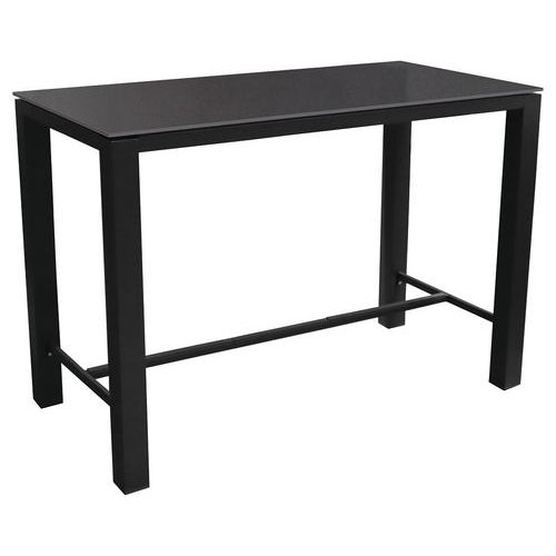 Proloisirs - Table haute Stonéo 140x74 cm céramique/alu graphite - 6 personnes - Usage collectivité - Résistante et élégante