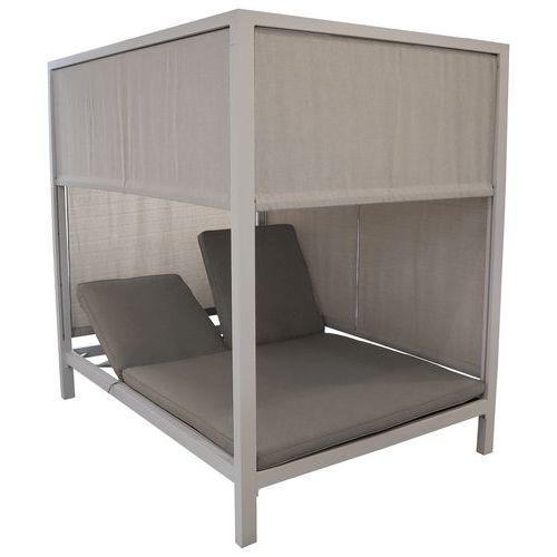 Lit Double Leather Rideaux Coussins/alu - Beige/crème